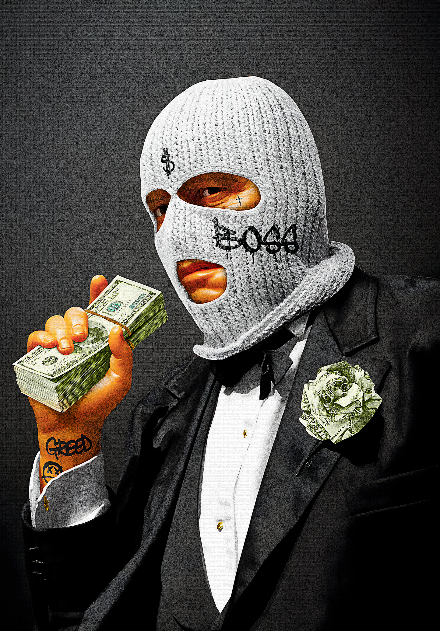 Balaclava Figure | Tuxedo & Tattoos | Wealth & Power Themes