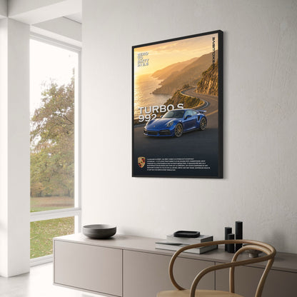 Porsche 992 Turbo S | Luxury Car Performance Art | Zero to Sixty in 2.6 Print | Scenic Coastal Drive Poster