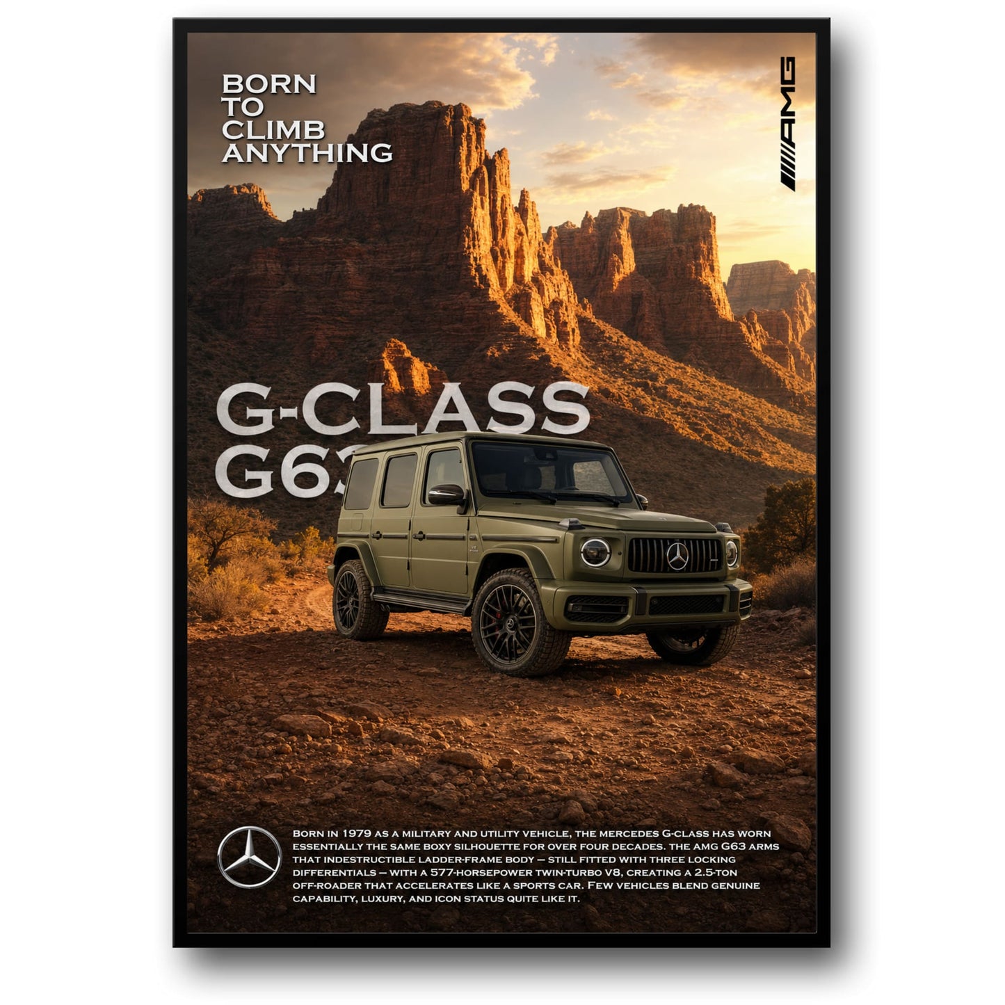 G-Class G63 AMG Off-Road Vehicle| SUV Adventure Poster | Scenic Desert Landscape Artwork Print