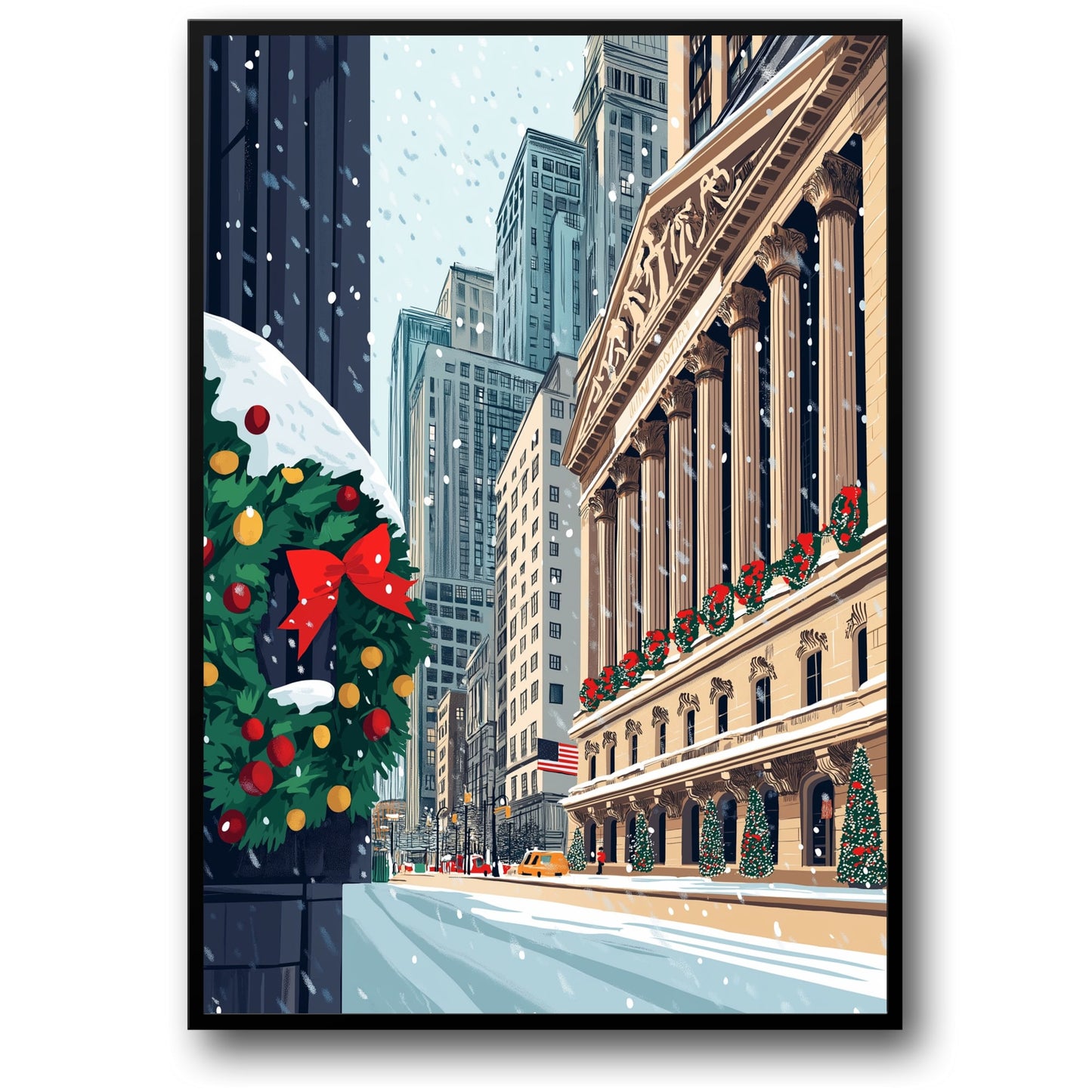 Festive New York City Winter Wonderland | Iconic Architecture & Snow | Christmas Season Poster | Urban Holiday Vibes | Print for Home & Office Decor | Classic Skyscrapers & Holiday Cheer | Wall Art