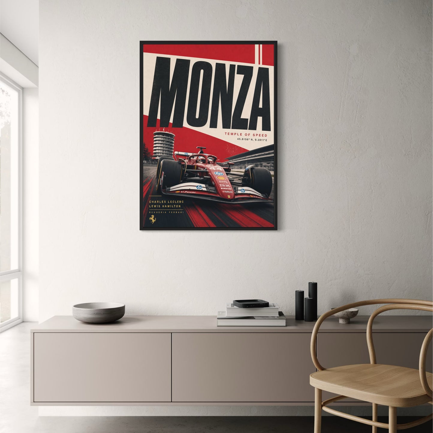 Monza Circuit Racing Art | Ferrari F1 Car Poster | Temple of Speed Print | Motorsport Wall Decor | Formula 1 Artwork for Fans | Racing Enthusiast Gift | High-Speed Track Poster