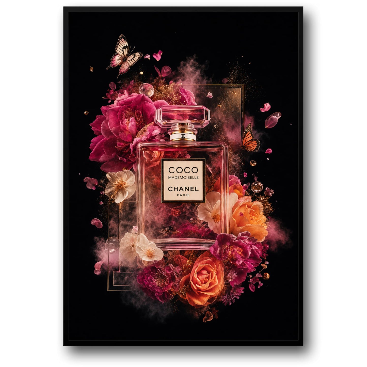 Coco Mademoiselle Fragrance Design | Floral Art | Elegant Decor | Wall Print | Luxury Home Poster | Butterfly Accent