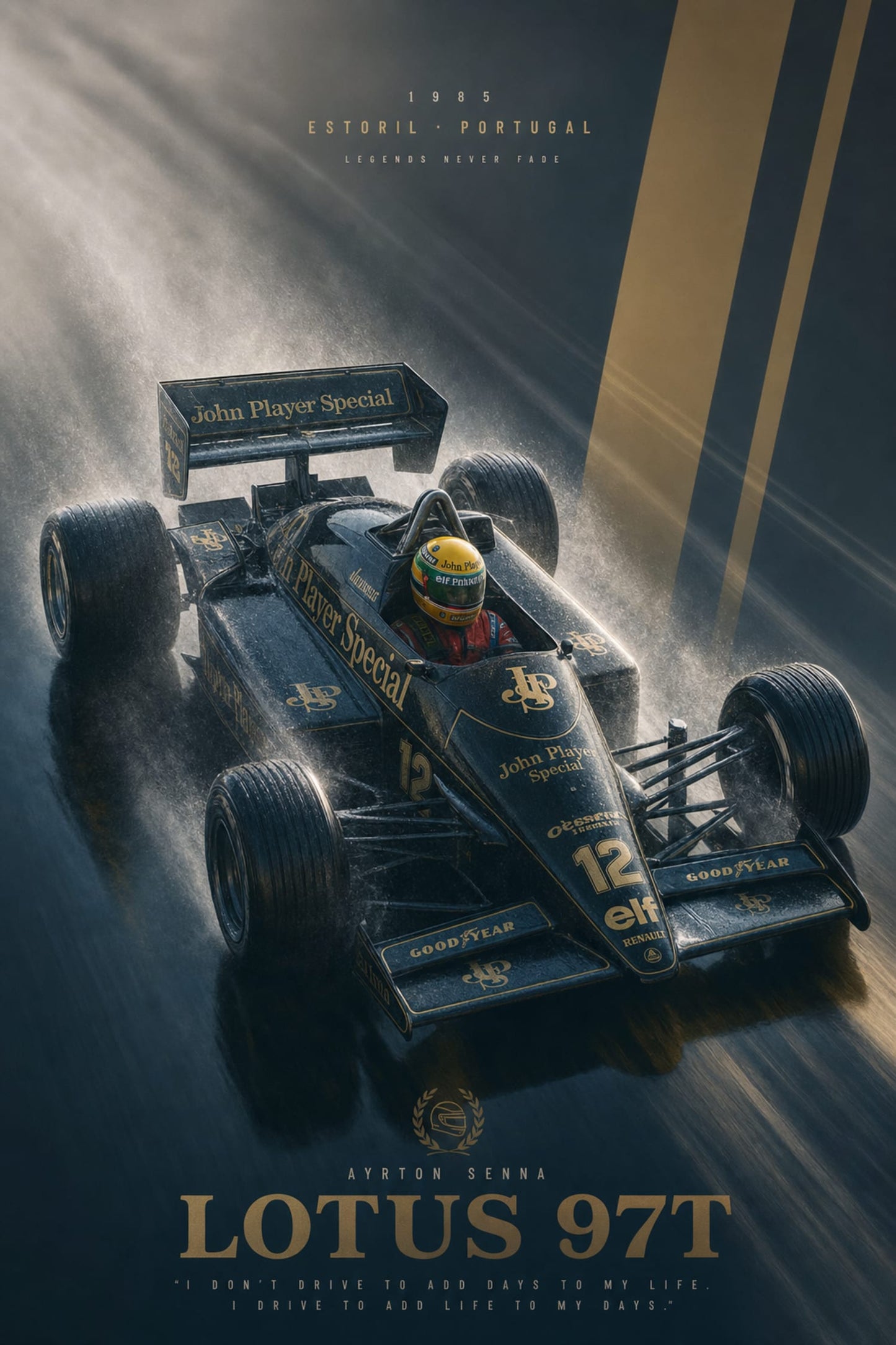 Ayrton Senna Lotus 97T 1985 Estoril Portugal Legend Race Car Poster | Iconic F1 Racing Print | Motorsport Wall Art
