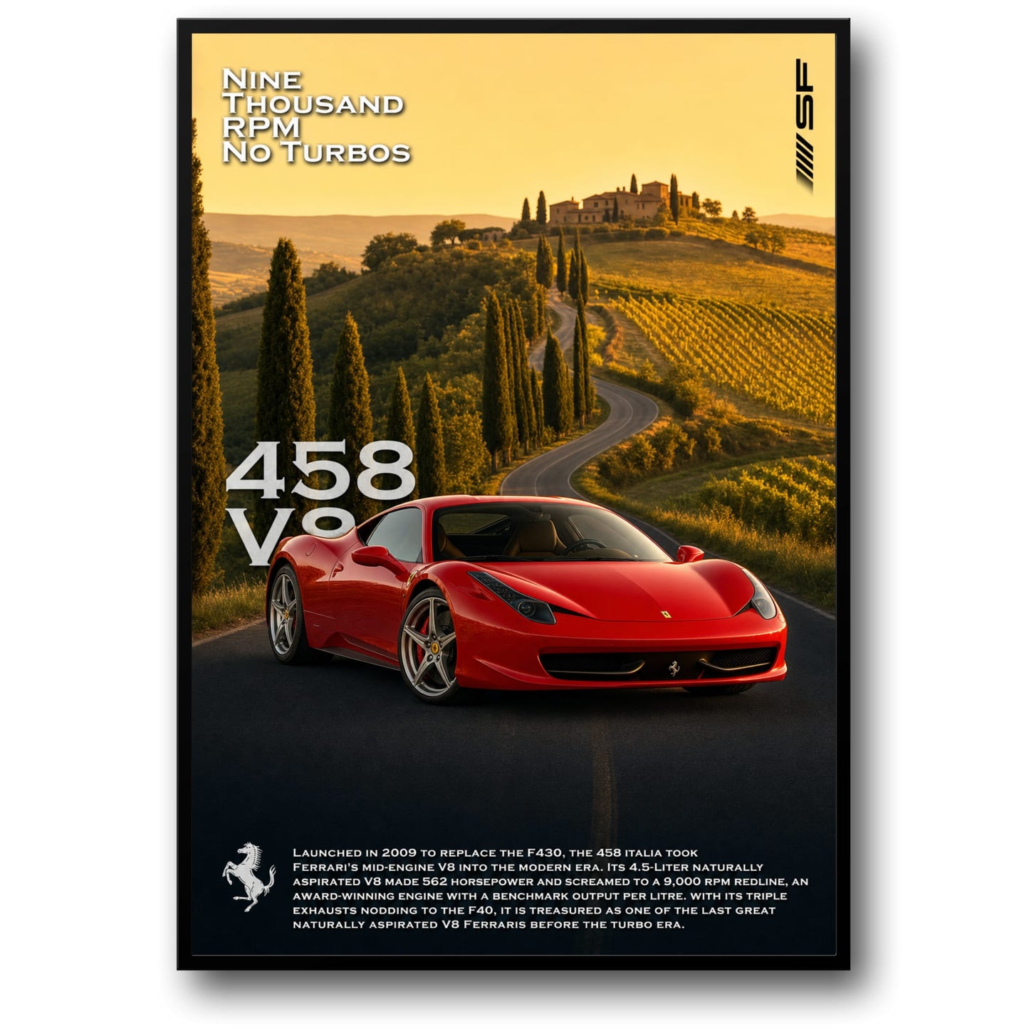 Ferrari 458 V8 | Sports Car Art | Red Ferrari in Scenic Italian Landscape | Automotive Poster | Perfect Gift for Car Enthusiasts | Wall Decor Print | Classic Car Art Poster