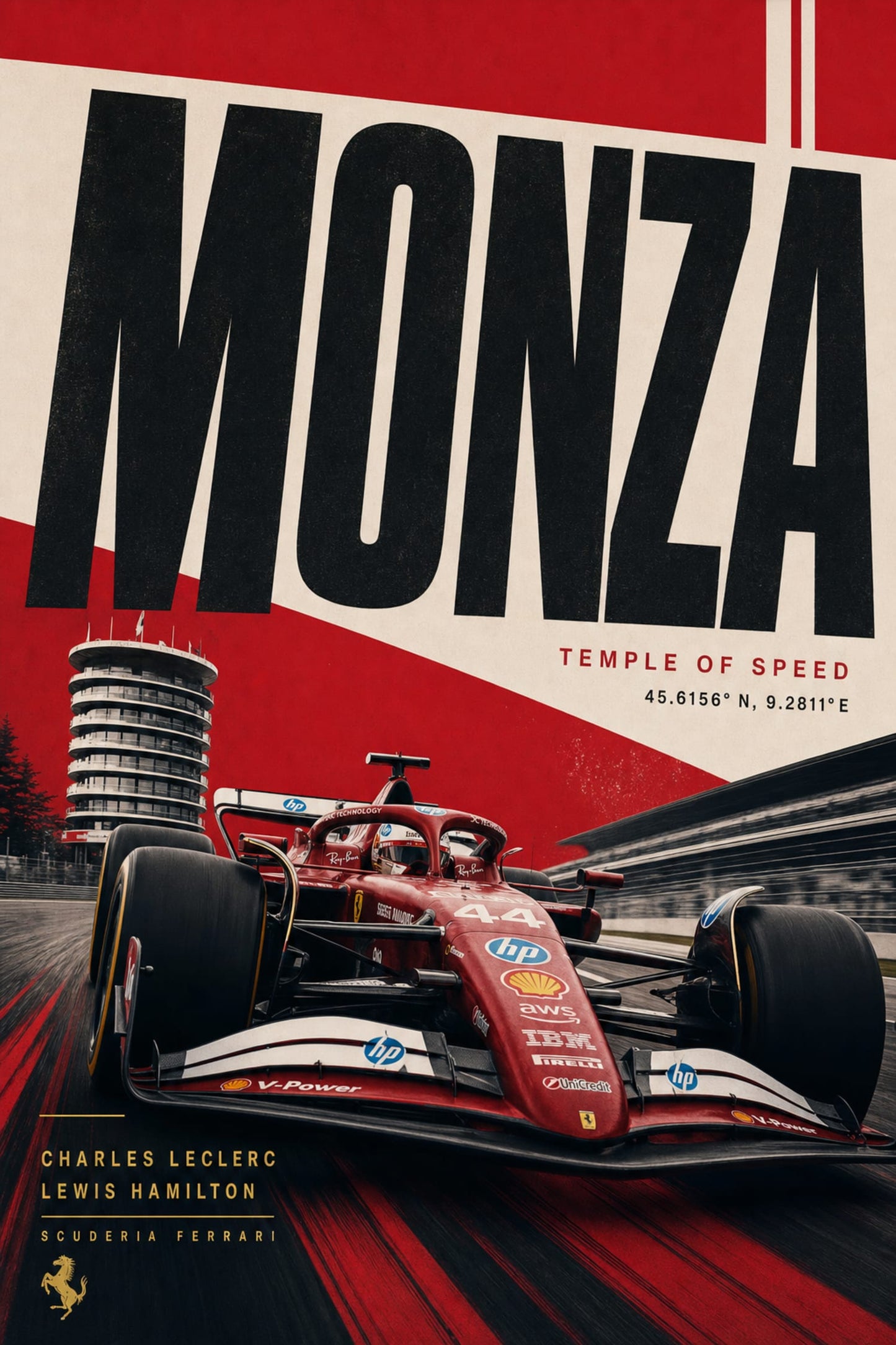 Monza Circuit Racing Art | Ferrari F1 Car Poster | Temple of Speed Print | Motorsport Wall Decor | Formula 1 Artwork for Fans | Racing Enthusiast Gift | High-Speed Track Poster