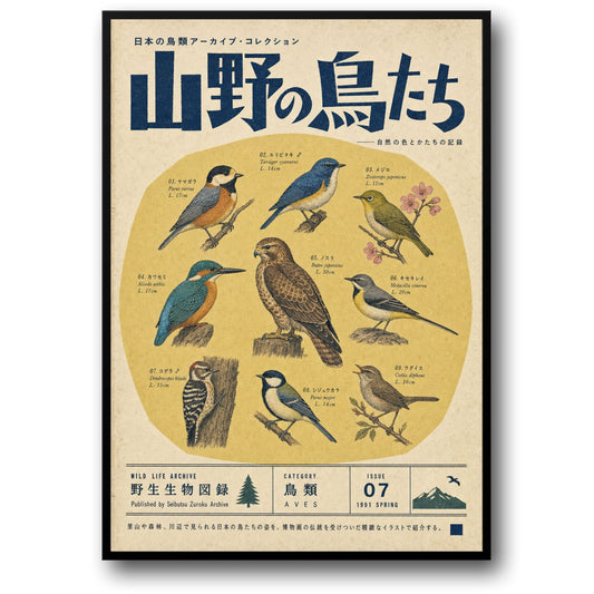 Japanese Birds Collection | Vintage Nature Illustration | Decorative Wildlife Art Print Poster | Japanese Birdwatching Decor | Retro Bird Illustrations Print | Wall Art Poster
