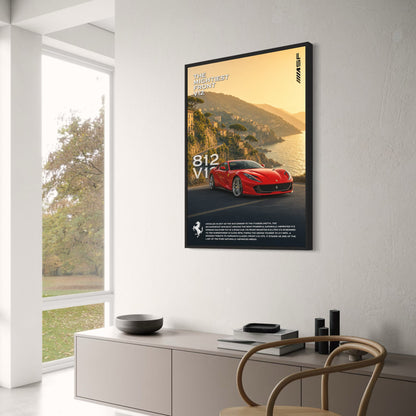 Ferrari 812 Superfast V12 Poster | High Performance Vehicle Art Print | Luxury Supercar Wall Decor