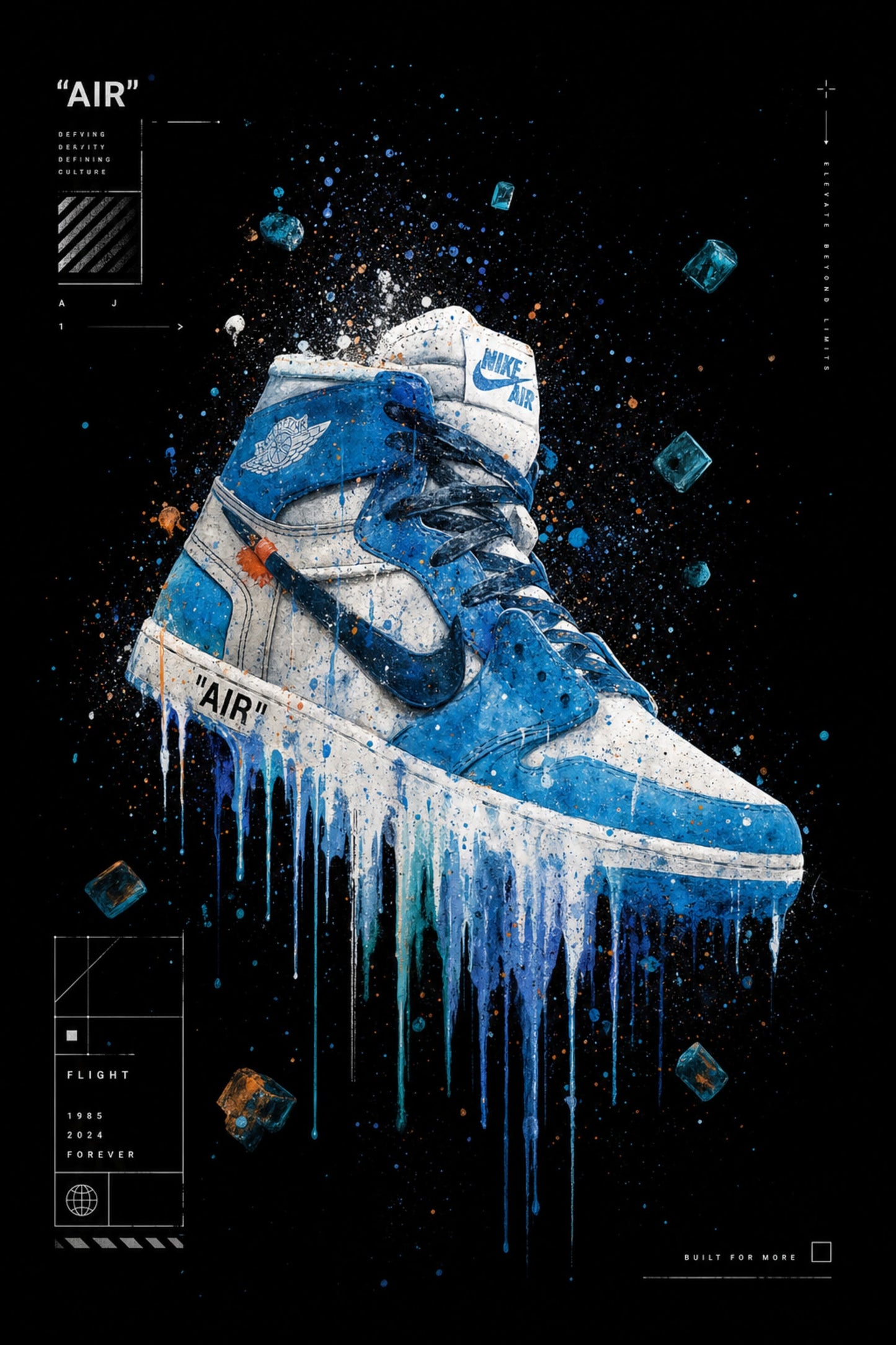 Iconic Sneaker Art | Blue Drip Design | Modern Wall Decor | Air Inspired | High Quality Print | Perfect Gift Poster