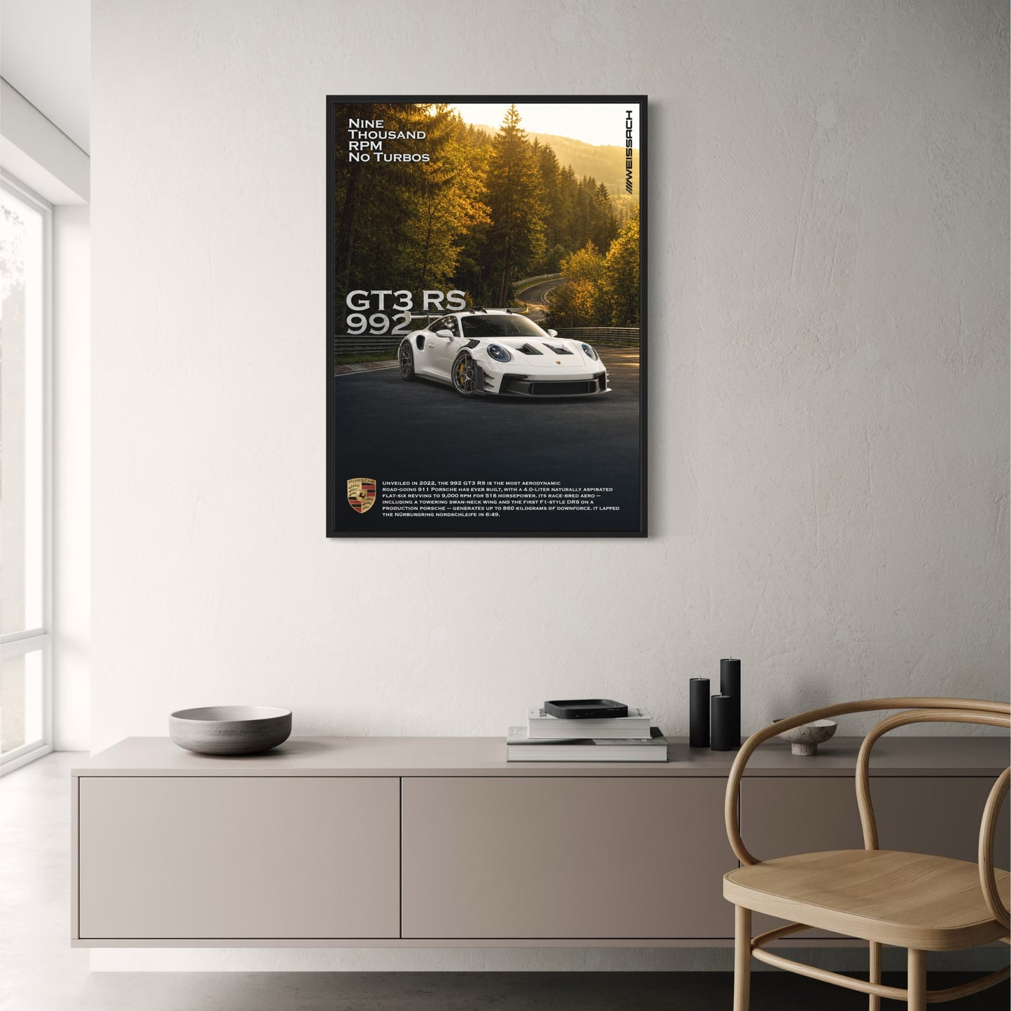 Porsche GT3 RS 992 | High Performance Car Art | Nine Thousand RPM | Automotive Poster | Wall Print Decor | Sports Car Enthusiast Gift