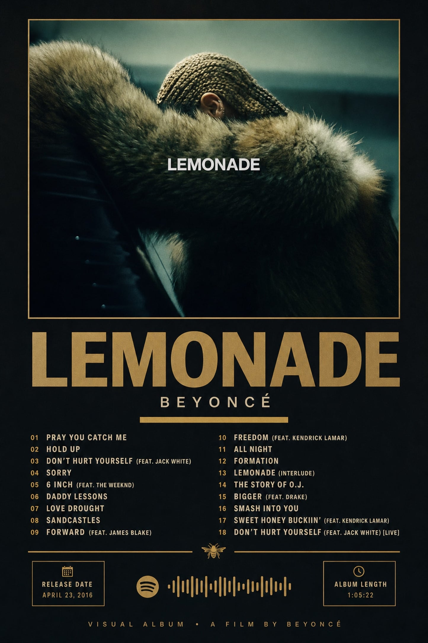 Lemonade Visual Album Poster | Music Art Print | Chart-Topping Album Poster | Perfect for Music Lovers and Collectors | Home Decor Poster | Iconic Album Print Poster