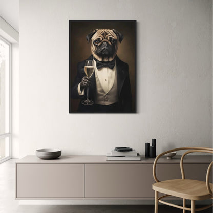 Gentleman's Gala Poster | Pug in Black Tie | Classic Charming Style | Home & Garden Decor