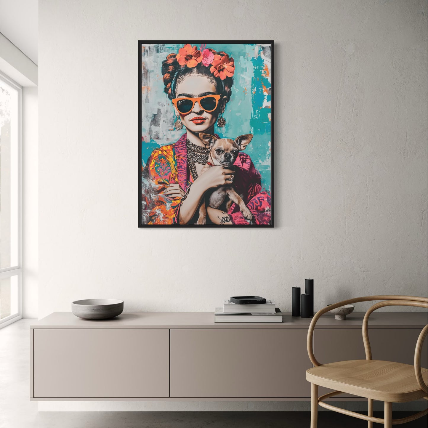 Frida Kahlo Style | Chihuahua Portrait | Colorful Artwork