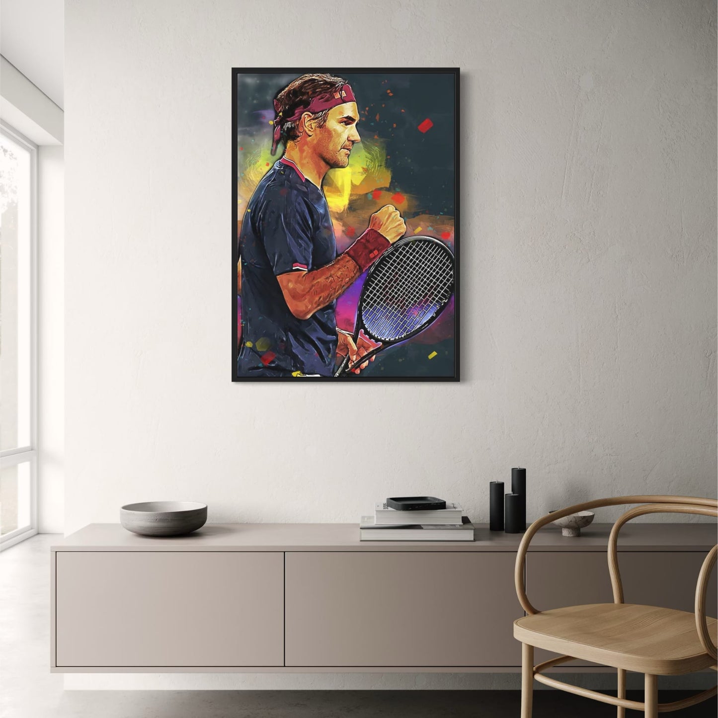 Roger Federer Poster | Focused Tennis Player Art | Sports Celebrity Decor | Determined Athlete Wall Art
