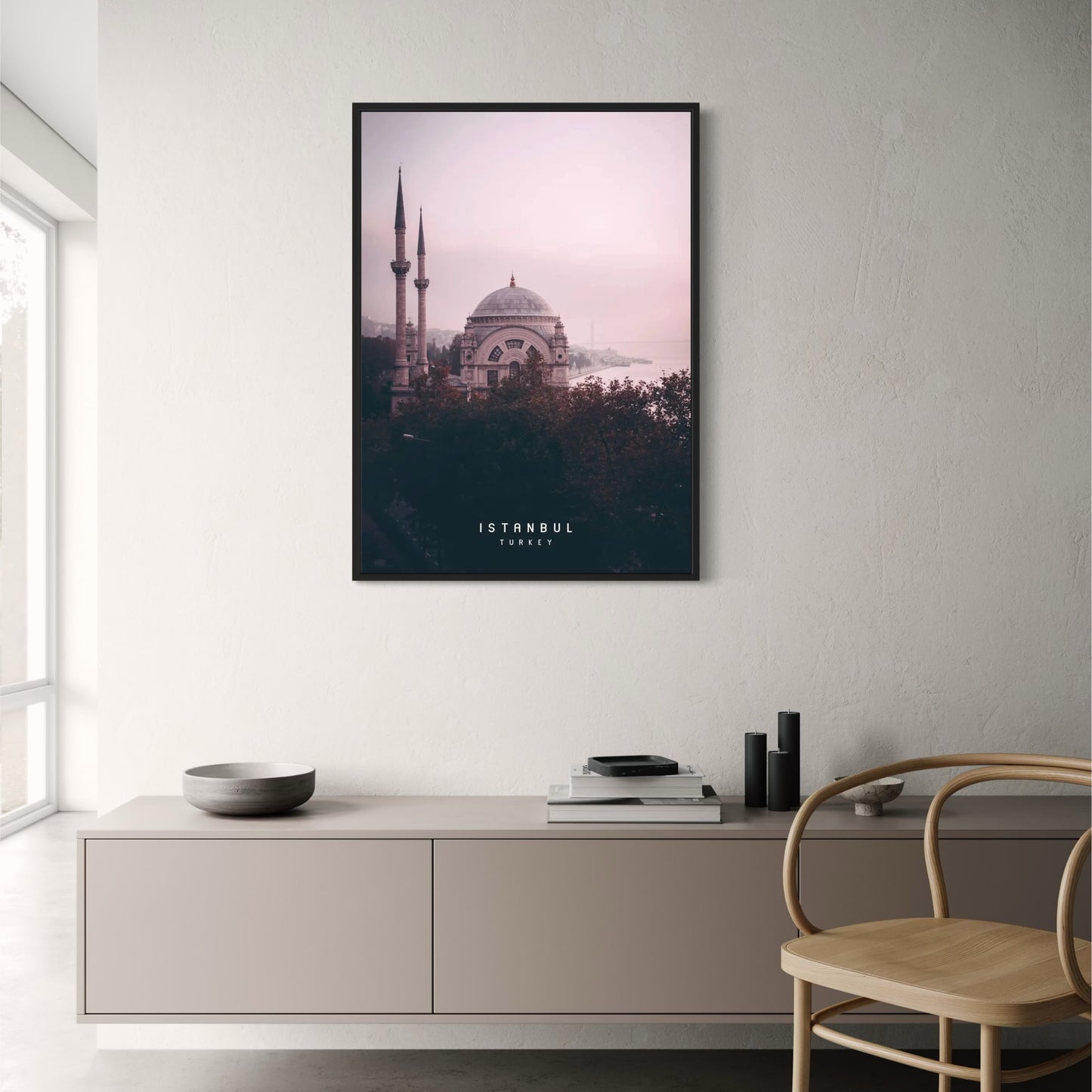 Dolmabahçe Mosque Poster | Istanbul | Scenic Bosphorus View | Tranquil Constantinople Landscape | Peaceful Morning Art Print