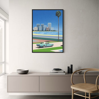 Hiroshi Nagai | Retro Vaporwave Poster | Japanese Tropical Beach City Car Art | Wall Canvas Nordic Decor