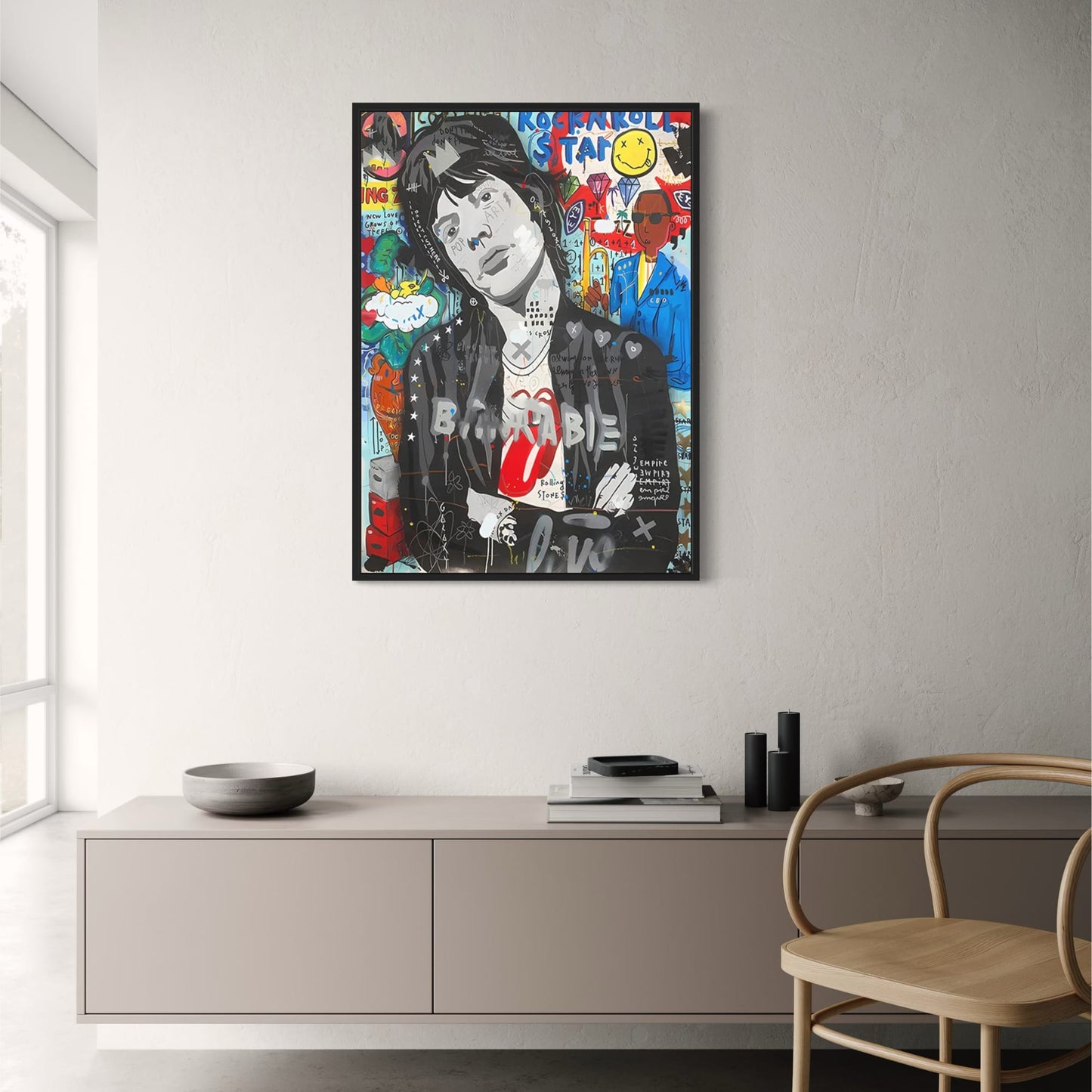 Abstract Street Pop Art Poster | Mick Jagger Portrait | Graffiti Canvas Print | Wall Art for Living Room Decor