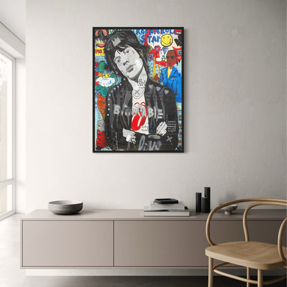 Abstract Street Pop Art Poster | Mick Jagger Portrait | Graffiti Canvas Print | Wall Art for Living Room Decor