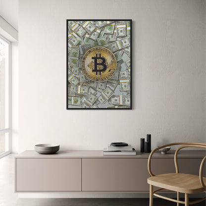 Bitcoin and Cash Poster  Cryptocurrency and Money Wall Art | Home Decor | Decoration Poster
