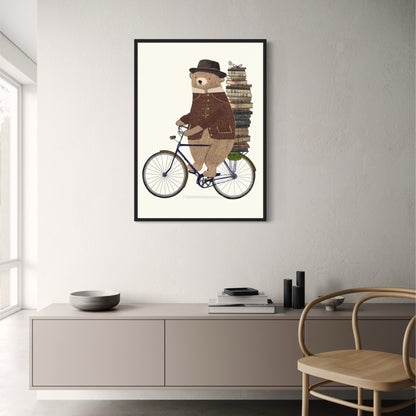 Bear's Bibliocycle | Whimsical Poster | A Joyful Adventure in Animated Art | Decorative Wall Art