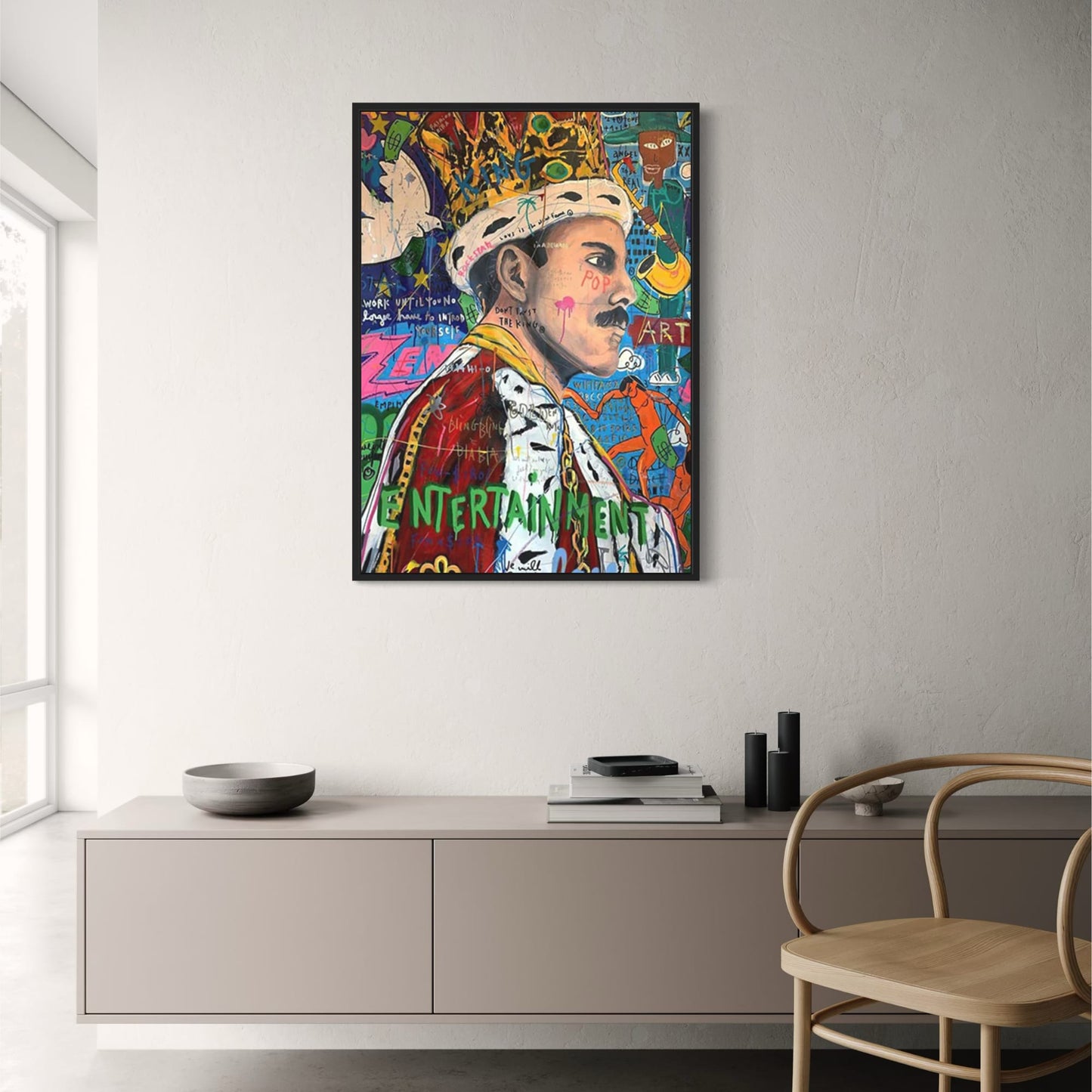 Abstract Graffiti Art Poster | Queen of England Portrait | Living Room Wall Decor | Street Pop Canvas Print