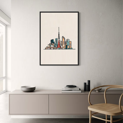 Tokyo Minimalist Skyline Art Poster | Modern Cityscape Drawing | Unique Decorative Wall Art | Perfect for Home and Office