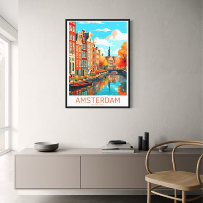 Amsterdam Canal Street | Scenic Cityscape Poster | Travel Decor Wall Art | Iconic Destination | Netherlands Photography Print | Home & Office Decor