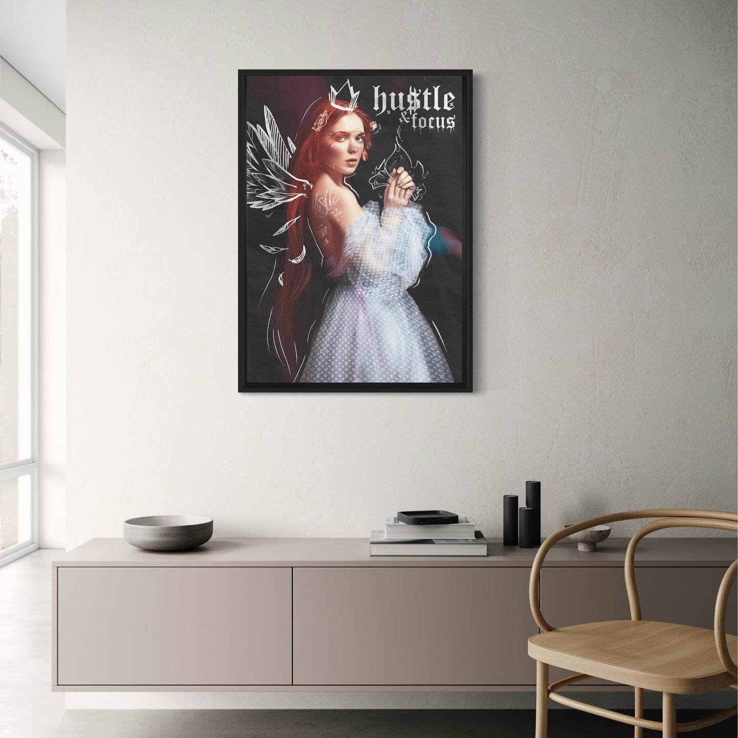 Hustle and Focus Motivational Art | Inspirational Wall Decor | Modern Poster for Office or Home | Typography Print