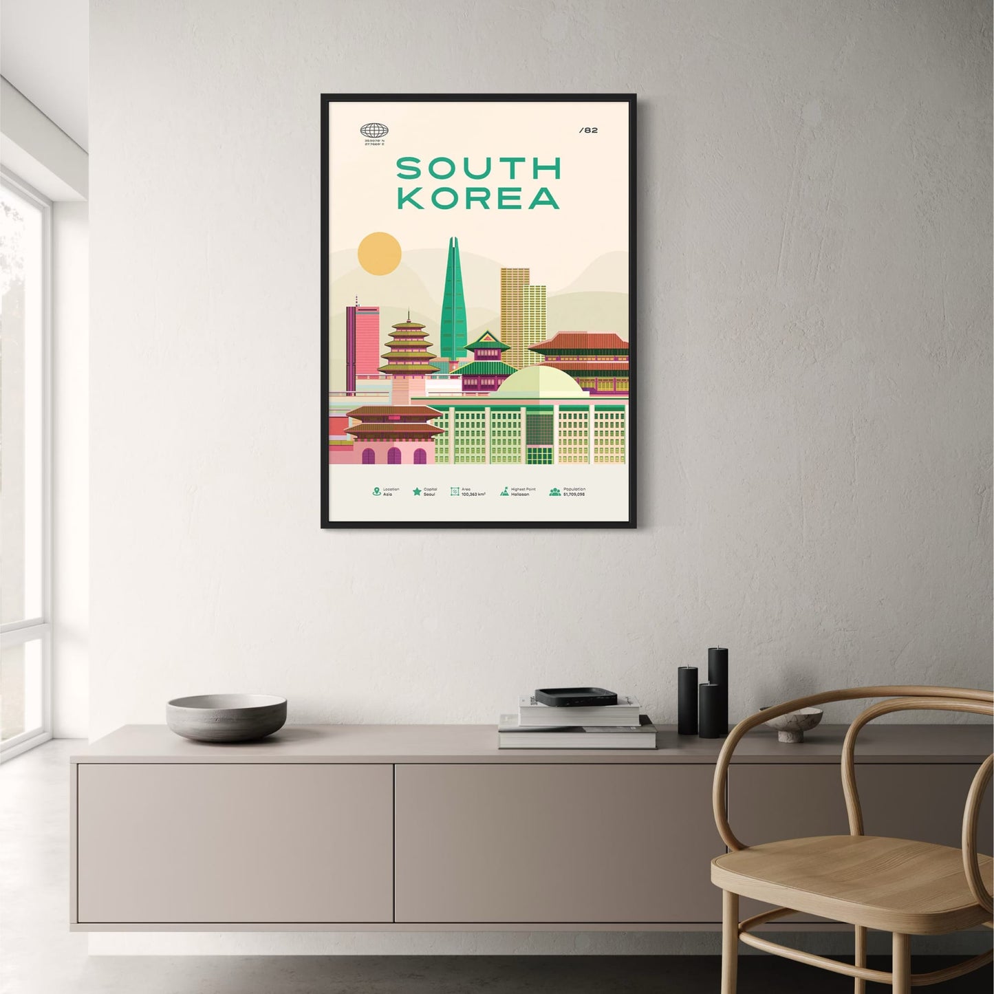South Korea Poster | Seoul Urban Skyline Art | Colorful Cityscape Print | Asian Travel Theme Decor