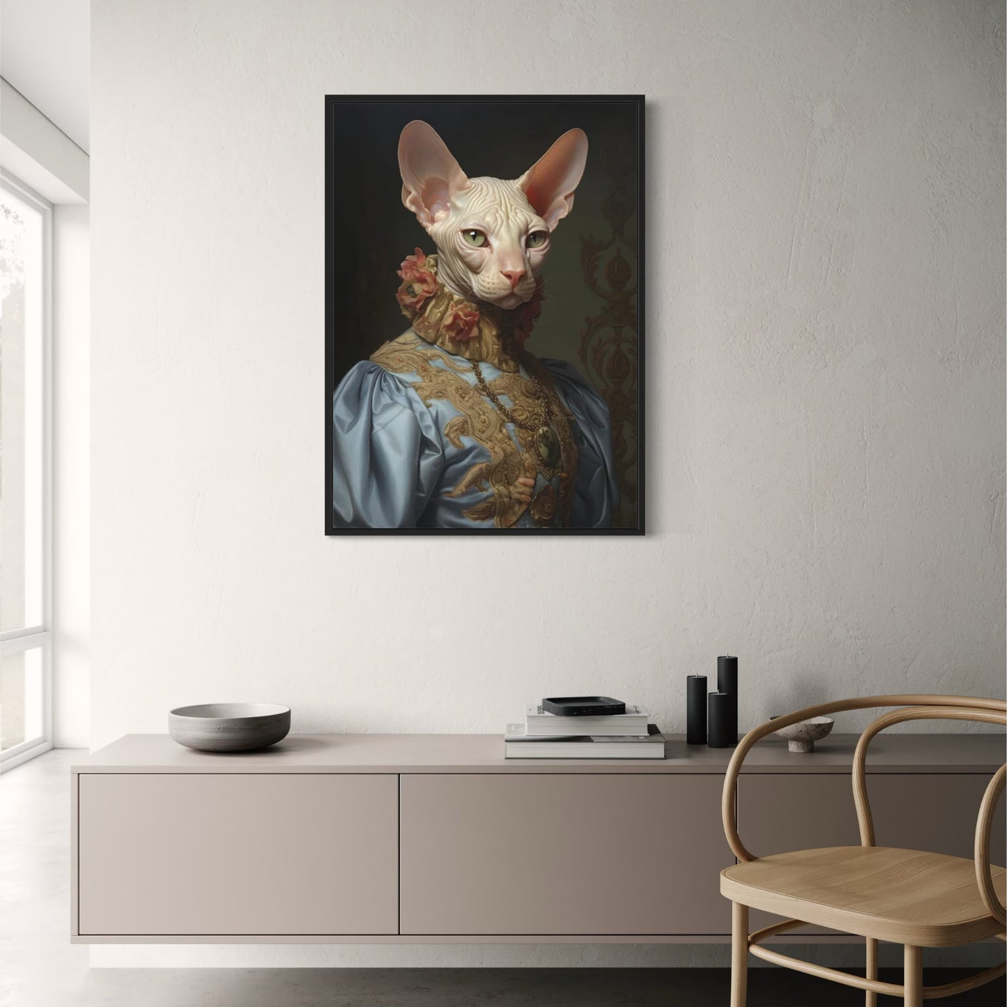Sphynx Cat Poster | Aristocratic Elegance | Enigmatic Feline Ruler in Lace & Luxury Decor