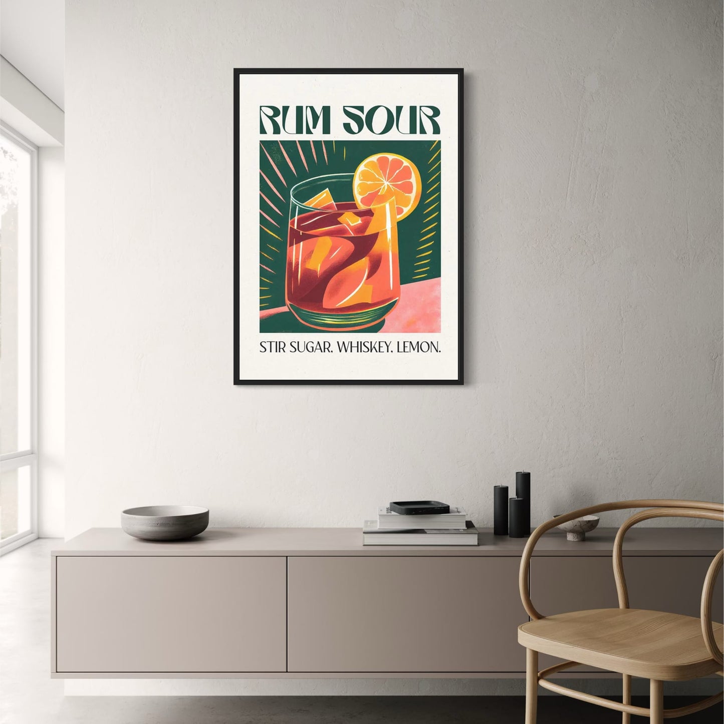 Rum Sour Cocktail | Party Poster | Home Bar Decor | Vintage Style Wall Art | Drink Recipe Artwork | Home & Garden