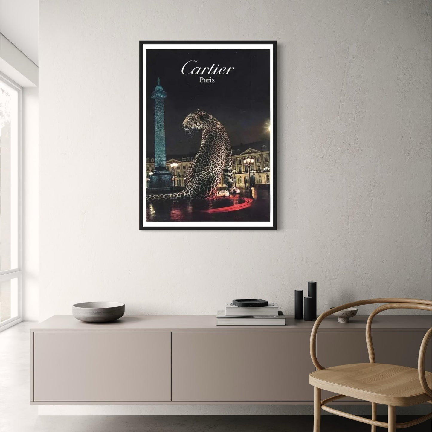 Cartier Paris | Jaguar City Skyline Poster | Silhouette Art | Tribute to Fashion Legends | Parisian Shopping Scene