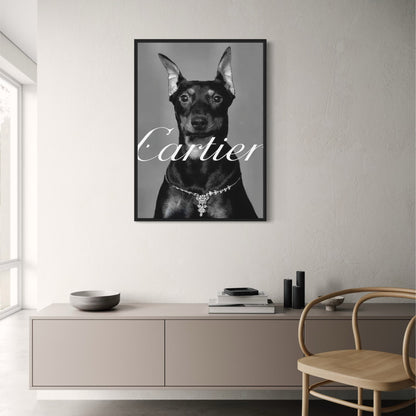 Cartier Poster | Pinscher Photoshoot Silhouettes | Skylines Tribute to Fashion Legends | Parisian Shopping Art Decor