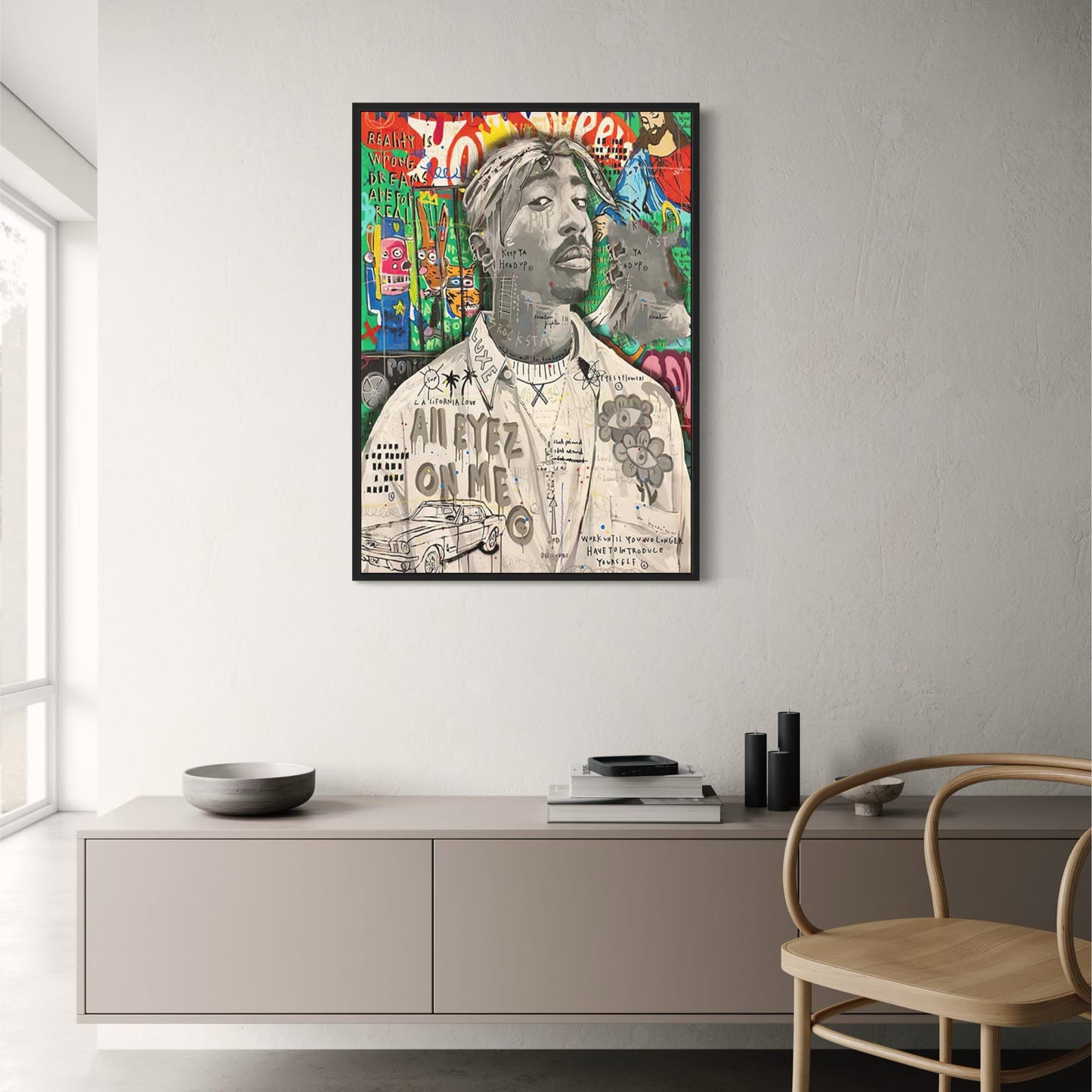 Abstract Street Pop Art Poster | Tupac Portrait | Graffiti Wall Art for Living Room Decor