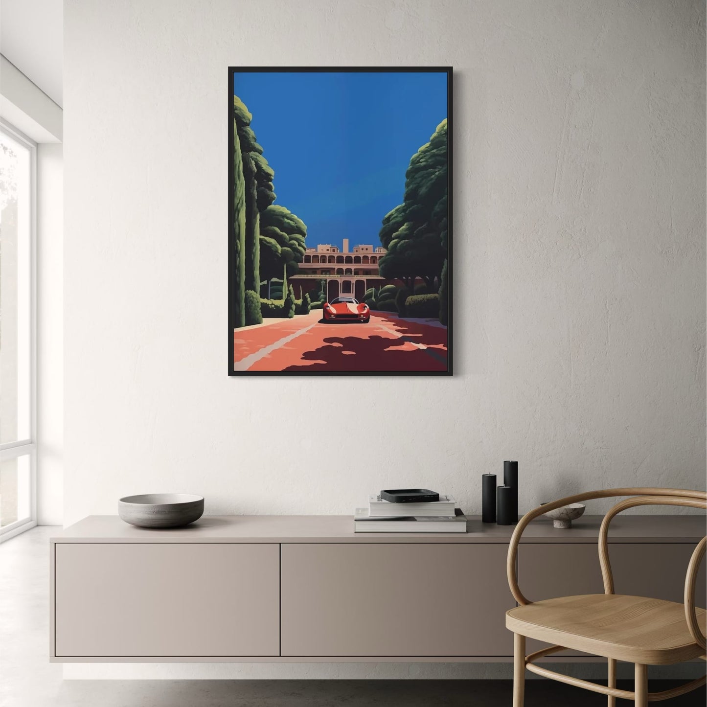Retro Hiroshi Nagai Poster | Vaporwave Japanese Tropical Beach City Car | Wall Art Canvas | Home Decor