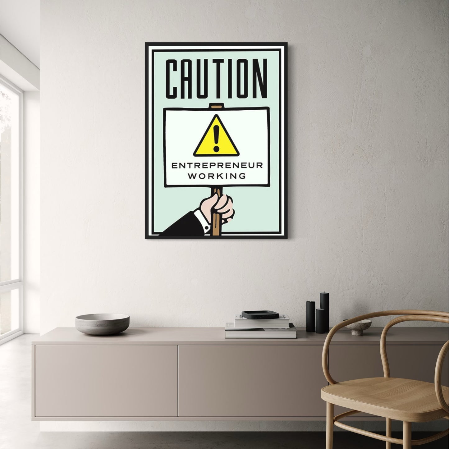 Entrepreneur Alert | Monopoly Inspired Caution Poster | Wall Art Print | Office Decor | Motivational Sign