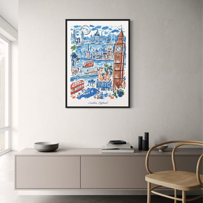 London Landmarks | Blue & Red Urban Scene