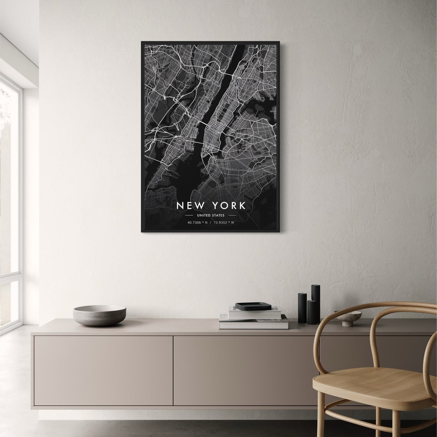 New York City Map | Black & White | Minimalist Urban Design