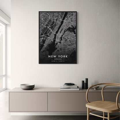 New York City Map | Black & White | Minimalist Urban Design