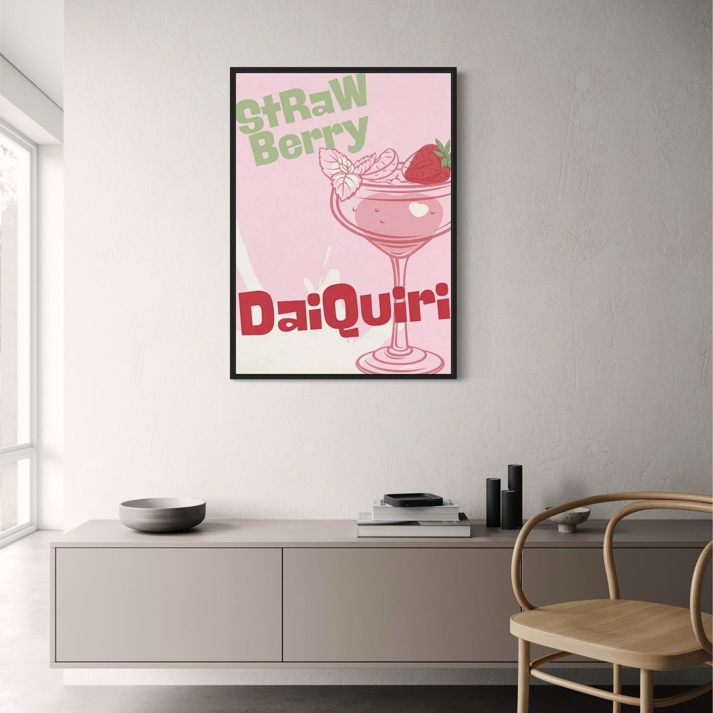 Strawberry Daiquiri Poster | Vibrant Cocktail Party Wall Art | Home & Garden Decor | High-Quality Drink Illustration Print