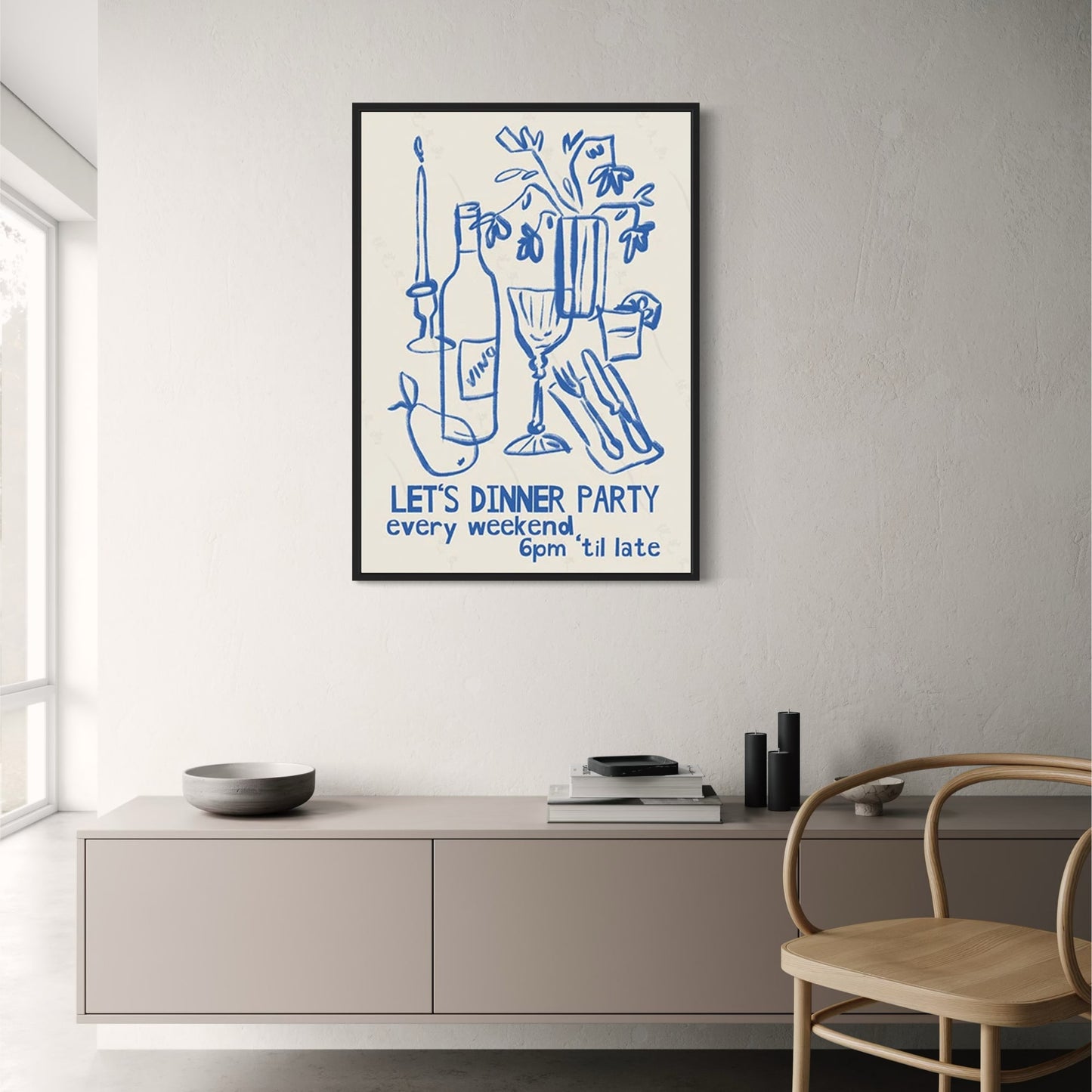 Vintage Kitchen Art Poster | Let's Diner Party | Food & Drink Wall Decor | Retro Style Home Decoration