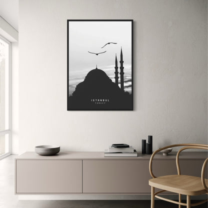 Sleymaniye Mosque Silhouette Poster | Istanbul's Iconic Skyline | Ottoman Architectural Marvel | Timeless Turkish Decor for Home & Garden