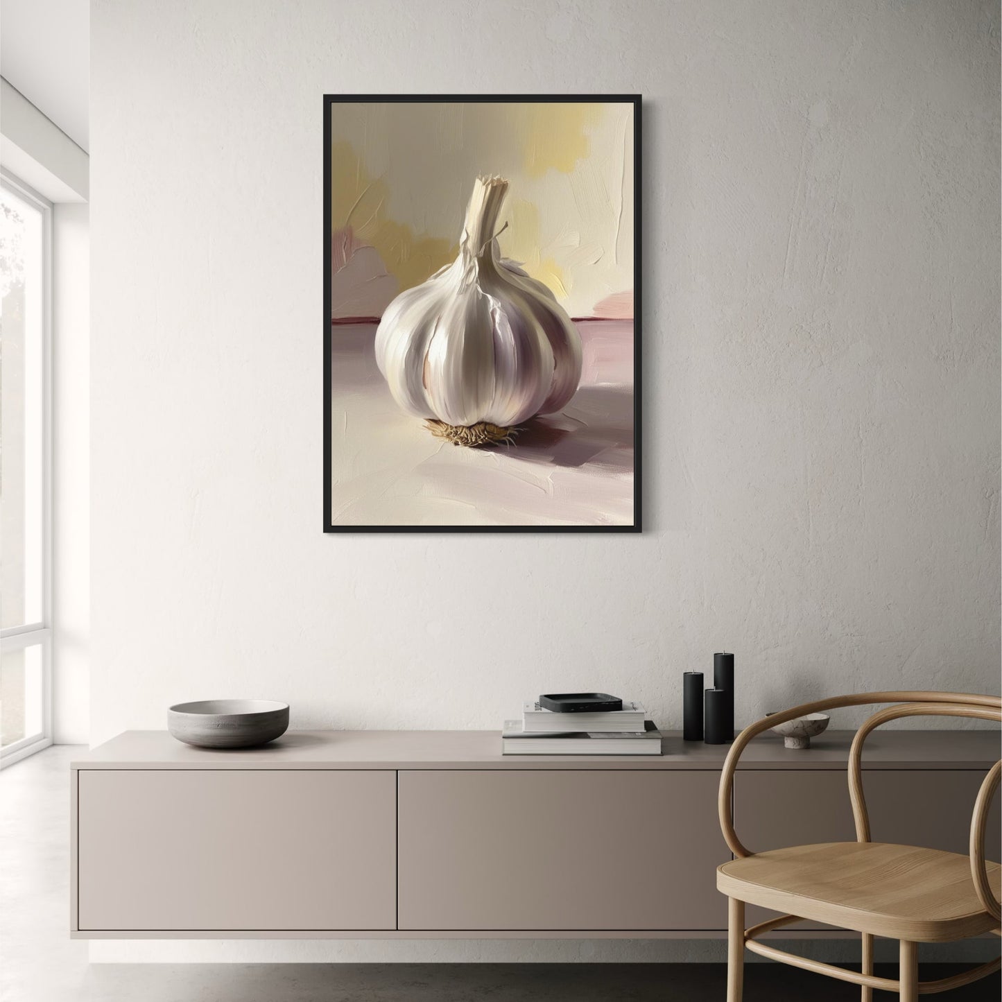 Garlic Enthusiasts Wall Decor | Realistic Vegetables Print | Culinary Art for Kitchen | Fresh Produce Illustration Poster