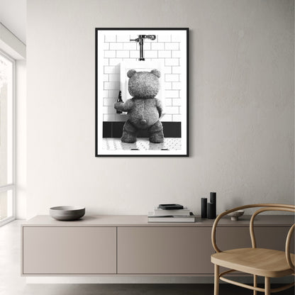 Black White Bear Art Print | Cute Bathroom Wall Poster | Modern Home Decoration | Canvas Picture