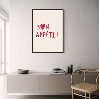 Hand Drawn Minimalist Poster | Bon Appetit | Decorative Wall Art for Kitchen or Dining Room