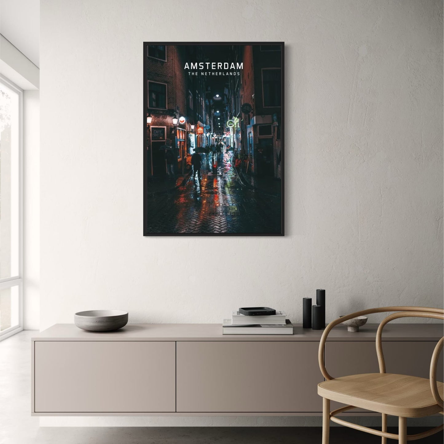 Amsterdam at Night | Cityscape Poster | The Netherlands | European Urban Landscape Art | Home Decor
