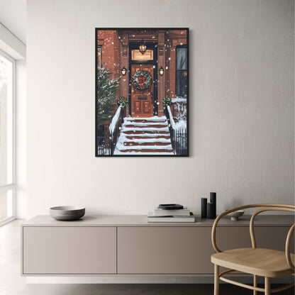 Charming Snowy Brownstone Porch | Cozy Winter Scene