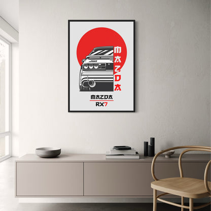 Mazda RX7 Sports Car Poster | Japanese Import Car Art Print | Automotive Decor for Home & Garage