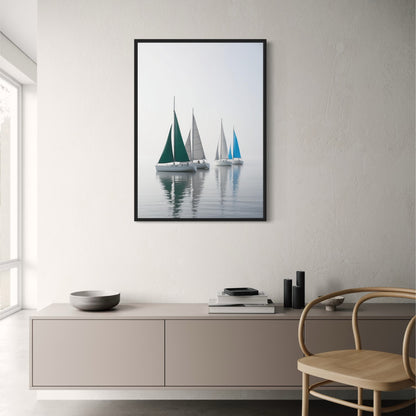 Sailing Boats Poster | Three Colorful Boats at Sea | Nautical Art | Vertical Wall Decor | Home & Garden Artwork