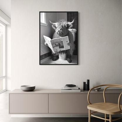 Highland Cow Reading on Toilet | Humorous Farmhouse Style