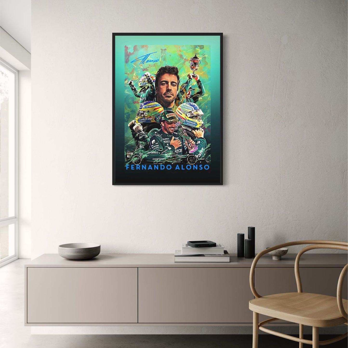 F1 Legend Poster | Graffiti Style | Racer Helmet Art | Fernando Alonso Decor